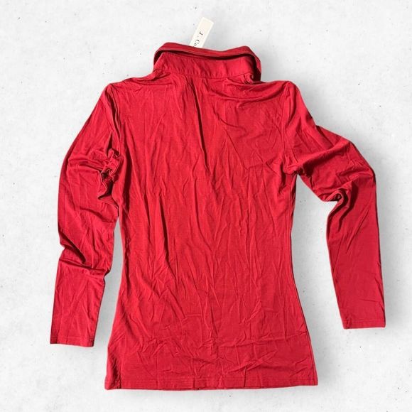 J. Corrine Red Polo Blouse Women's Size Small‎ Long Sleeve Deep V Neck Stretch - Picture 2 of 6